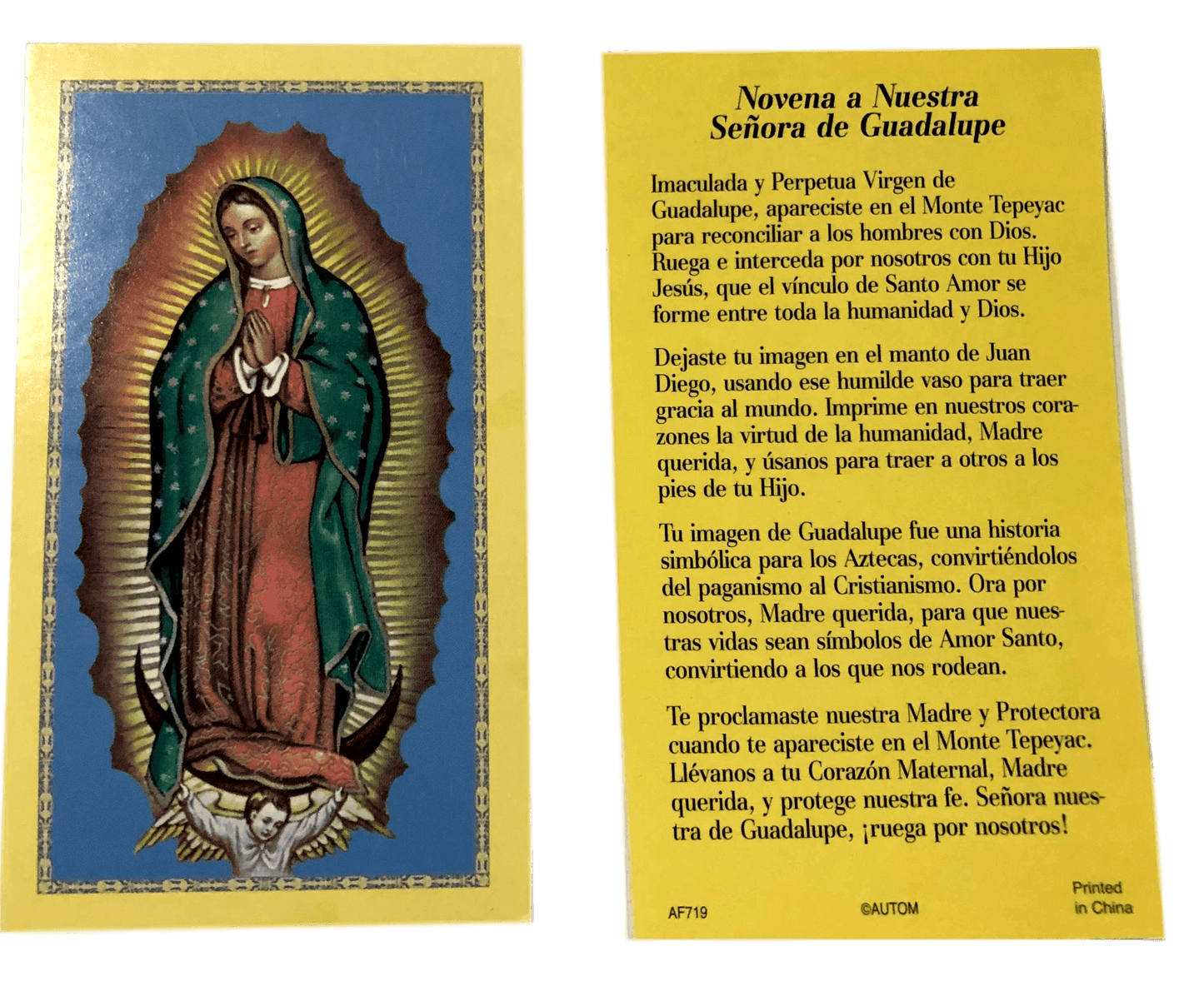 Prayer Card Novena A Nuestra Senora De Guadalupe SPANISH No Laminated AF719 - Ysleta Mission Gift Shop- VOTED El Paso's Best Gift Shop