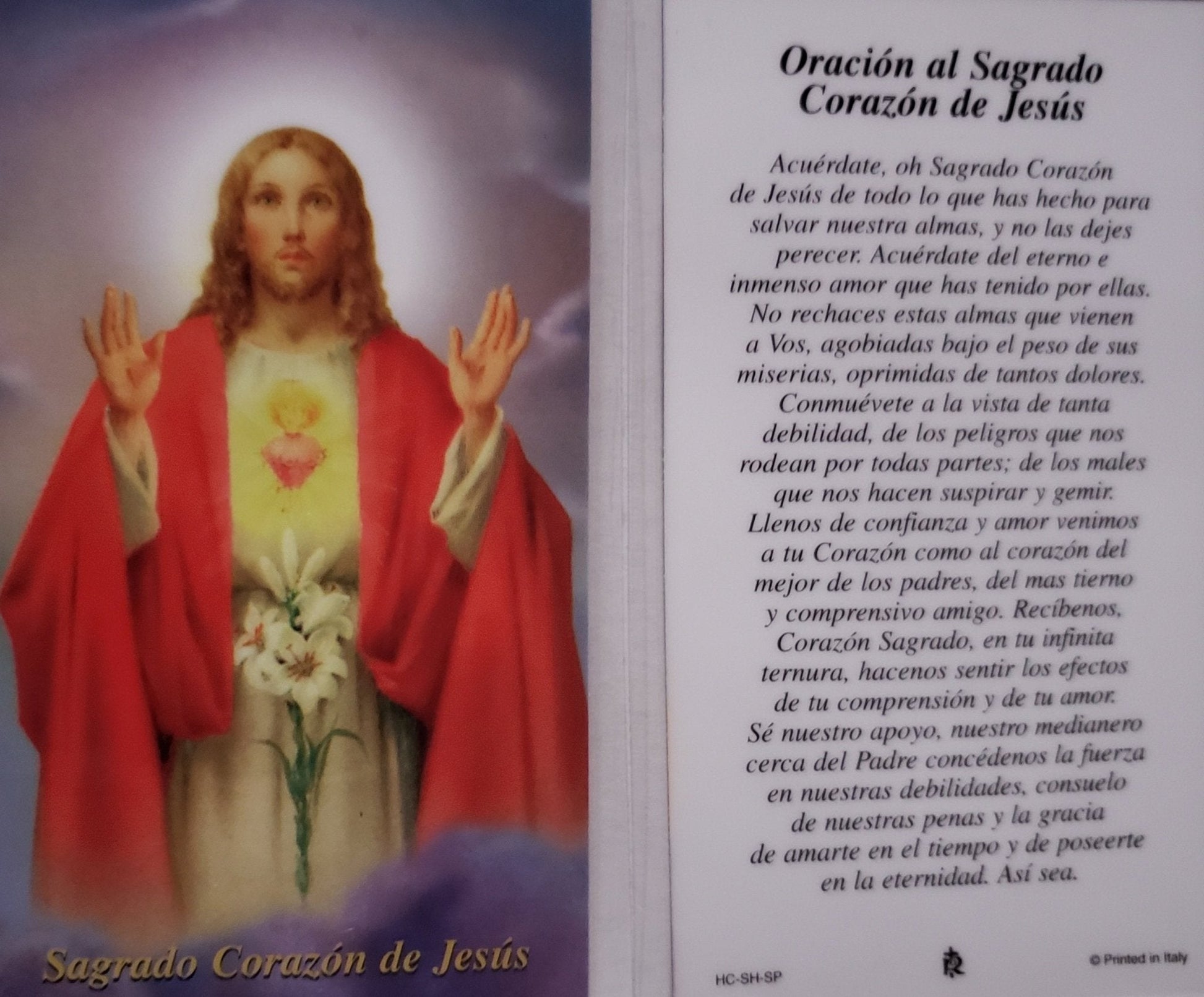 Prayer Card Novena De Confianza Al Sagrado Corazon De Jesus SPANISH Laminated HC9-003S - Ysleta Mission Gift Shop- VOTED El Paso's Best Gift Shop
