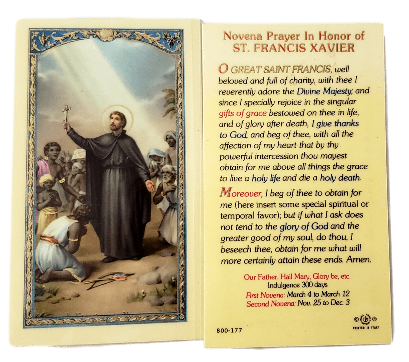 Prayer Card Novena Prayer In Honor Of Saint Francis Xavier Laminated 800-177 - Ysleta Mission Gift Shop- VOTED El Paso's Best Gift Shop