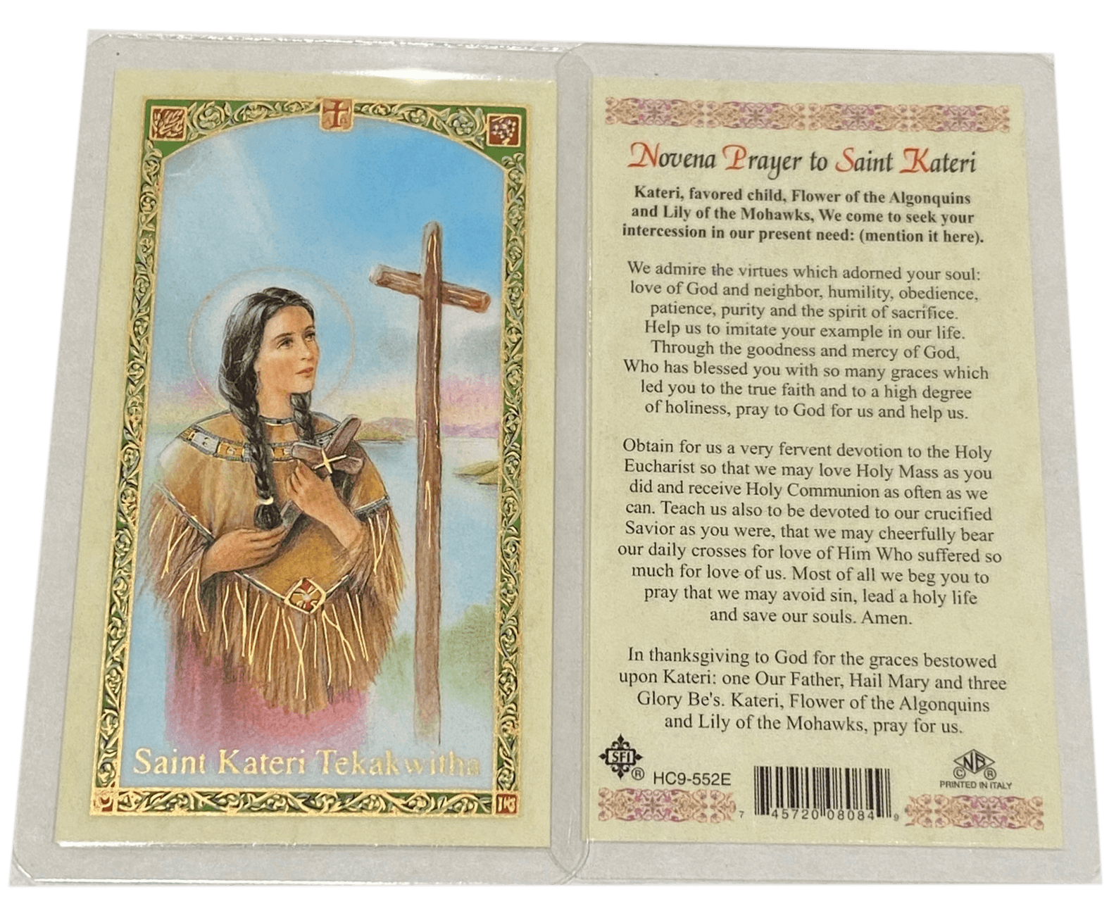 Prayer Card Novena Prayer to Saint Kateri HC9-552E Laminated English - Ysleta Mission Gift Shop- VOTED El Paso's Best Gift Shop