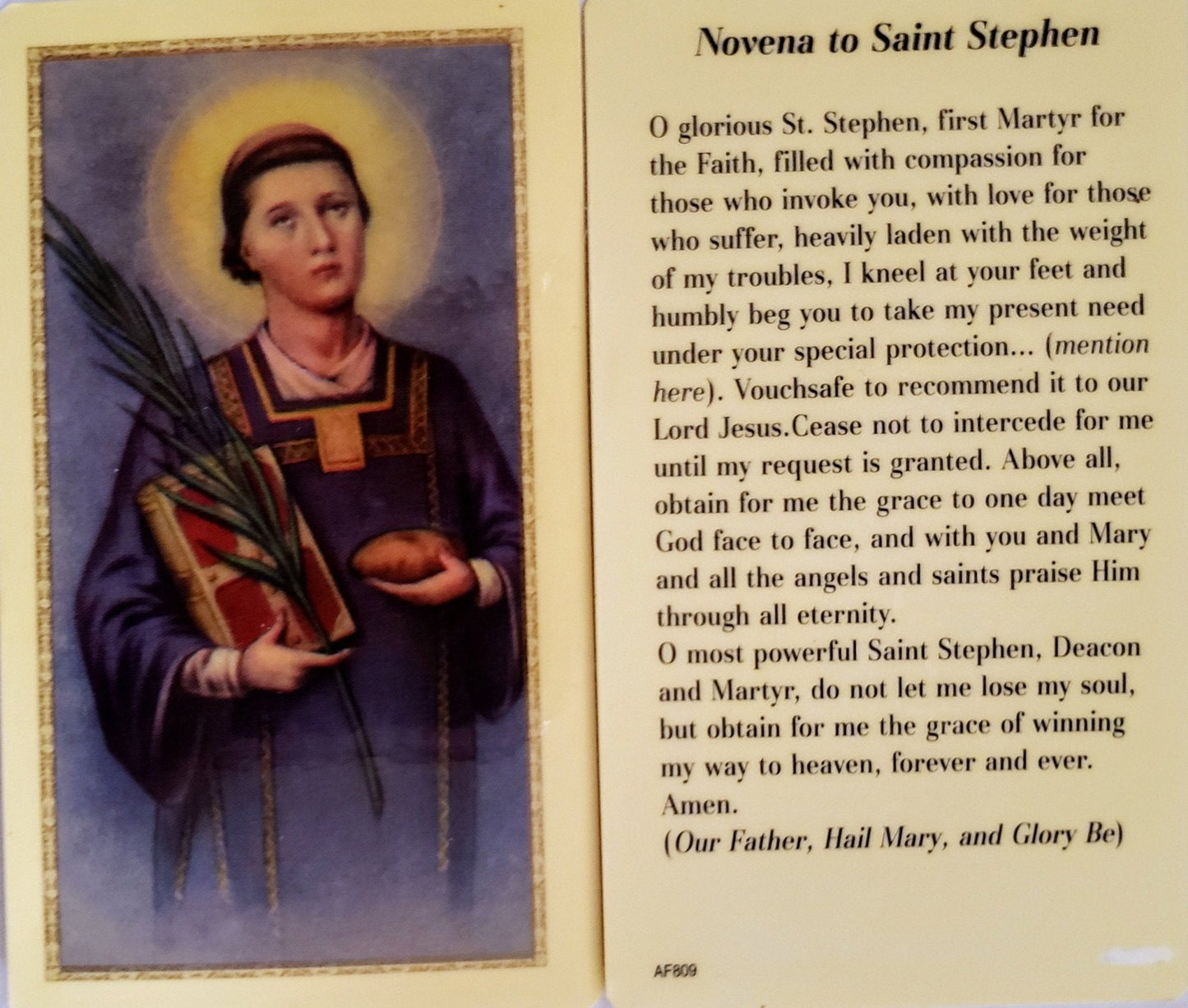 Prayer Card Novena Saint Stephen Laminated AF809 - Ysleta Mission Gift Shop- VOTED El Paso's Best Gift Shop