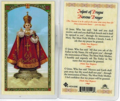 Prayer Card Novena to Infant of Prague Laminated HC9-029E - Ysleta Mission Gift Shop- VOTED El Paso's Best Gift Shop