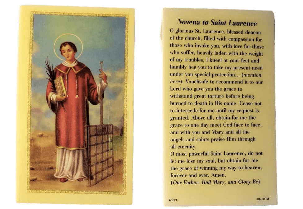 Prayer Card Novena To Saint Laurence Laminated AF821 - Ysleta Mission Gift Shop- VOTED El Paso's Best Gift Shop