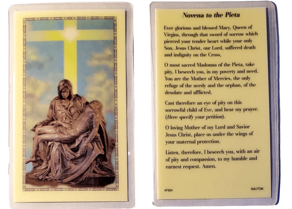 Prayer Card Novena To The Pieta Laminated AF804 - Ysleta Mission Gift Shop- VOTED El Paso's Best Gift Shop