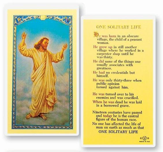 Prayer Card One Solitary Life Laminated 800-266 - Ysleta Mission Gift Shop- VOTED El Paso's Best Gift Shop