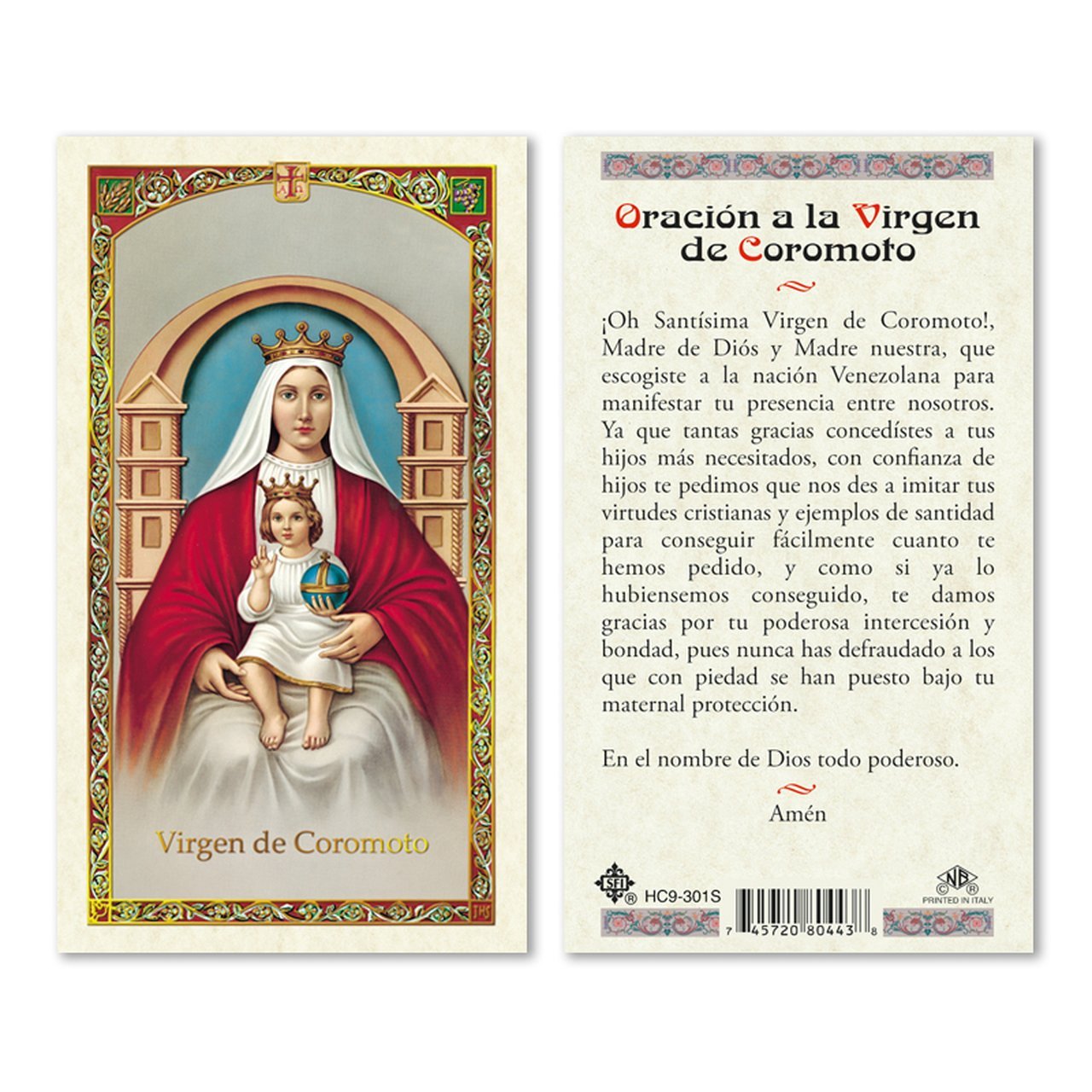 Prayer Card Oracion A La Virgen De Coromoto SPANISH Laminated HC9-301S - Ysleta Mission Gift Shop- VOTED El Paso's Best Gift Shop