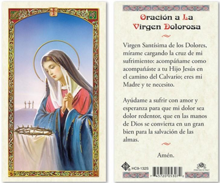 Prayer Card Oracion A La Virgen Dolorosa SPANISH Laminated HC9-132S - Ysleta Mission Gift Shop- VOTED El Paso's Best Gift Shop