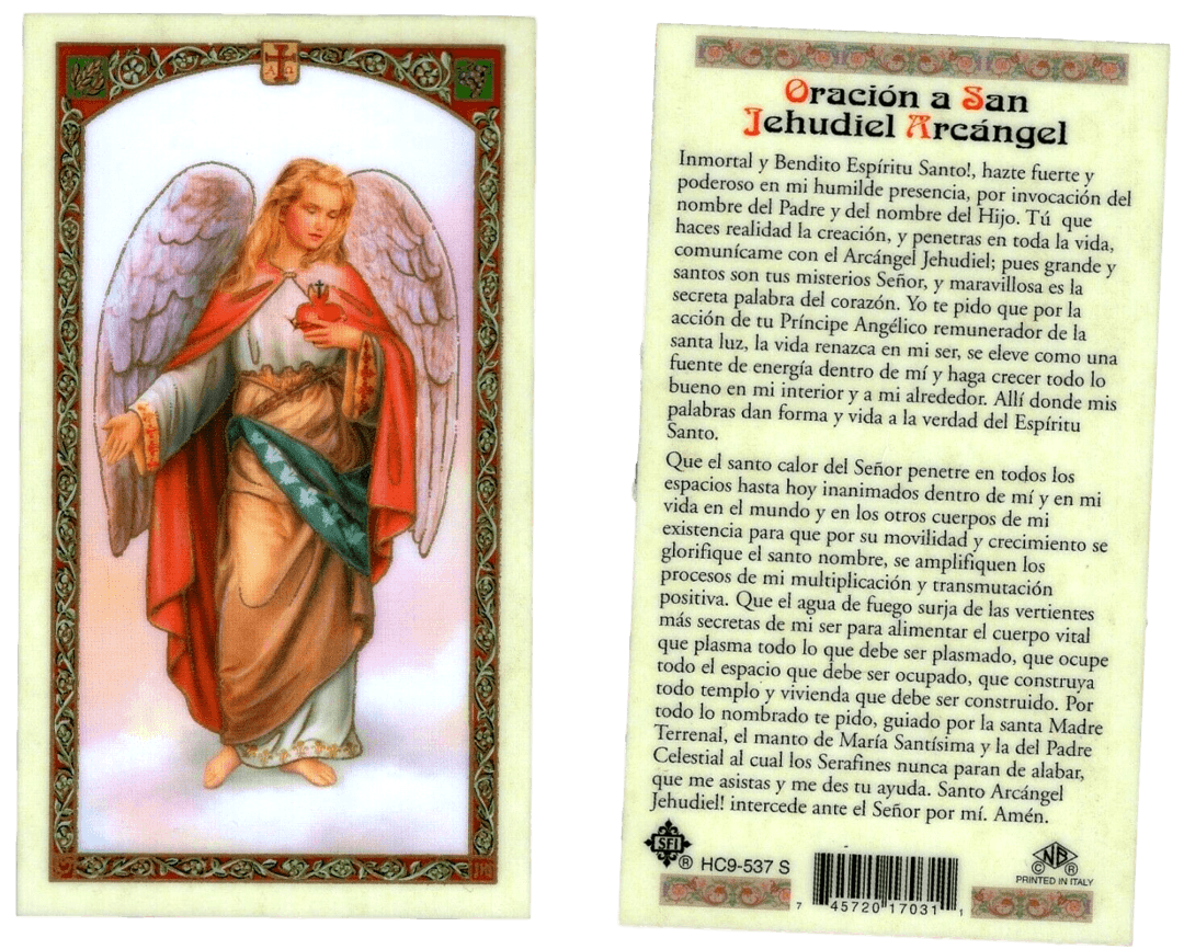 Prayer Card Oracion A San Jehudiel Arcangel SPANISH Laminated HC9-537S - Ysleta Mission Gift Shop- VOTED El Paso's Best Gift Shop