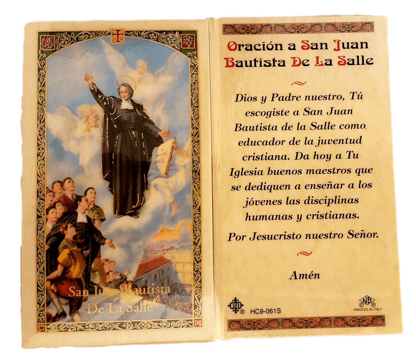 Prayer Card Oracion A San Juan Bautista De Las Salle SPANISH Laminated HC9-061S - Ysleta Mission Gift Shop- VOTED El Paso's Best Gift Shop