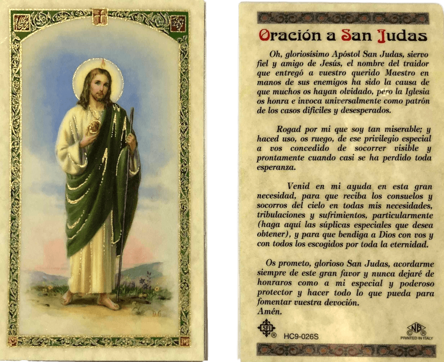 Prayer Card Oracion A San Judas SPANISH Laminated HC9-026S - Ysleta Mission Gift Shop- VOTED El Paso's Best Gift Shop