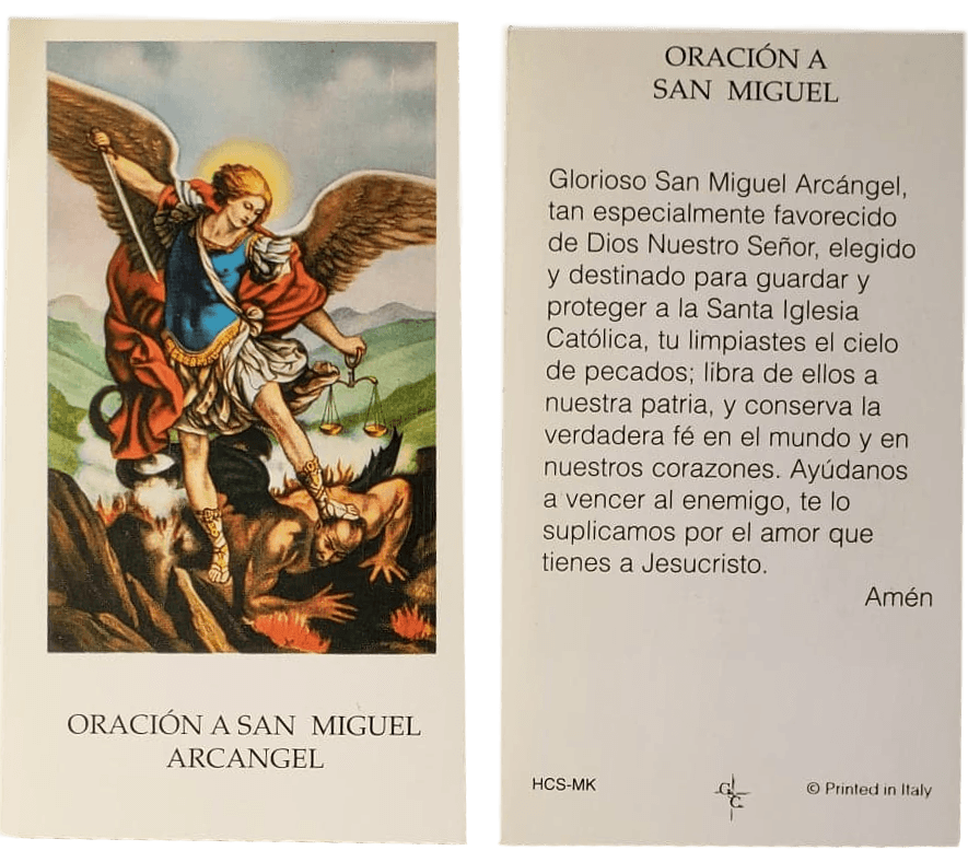 Prayer Card Oracion A San Miguel Arcangel SPANISH No Laminated HCS-MK - Ysleta Mission Gift Shop- VOTED El Paso's Best Gift Shop