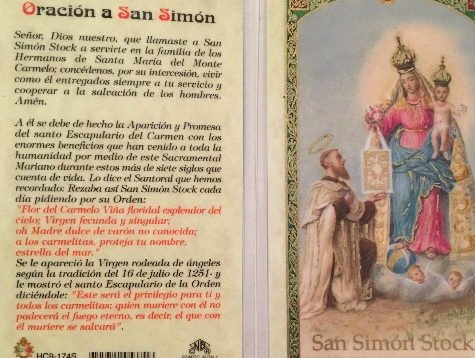 Prayer Card Oracion A San Simon SPANISH Laminated HC9-174S - Ysleta Mission Gift Shop- VOTED El Paso's Best Gift Shop