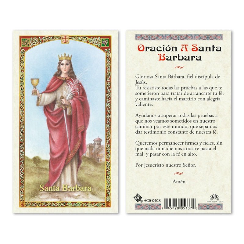 Prayer Card Oracion a Santa Barbara Laminated HC9-040S - Ysleta Mission Gift Shop- VOTED El Paso's Best Gift Shop