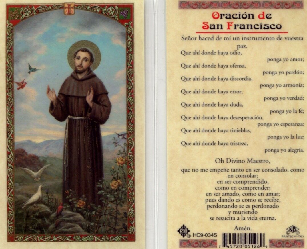 Prayer Card Oracion de San Franscico SPANISH Laminated HC9-034S - Ysleta Mission Gift Shop- VOTED El Paso's Best Gift Shop