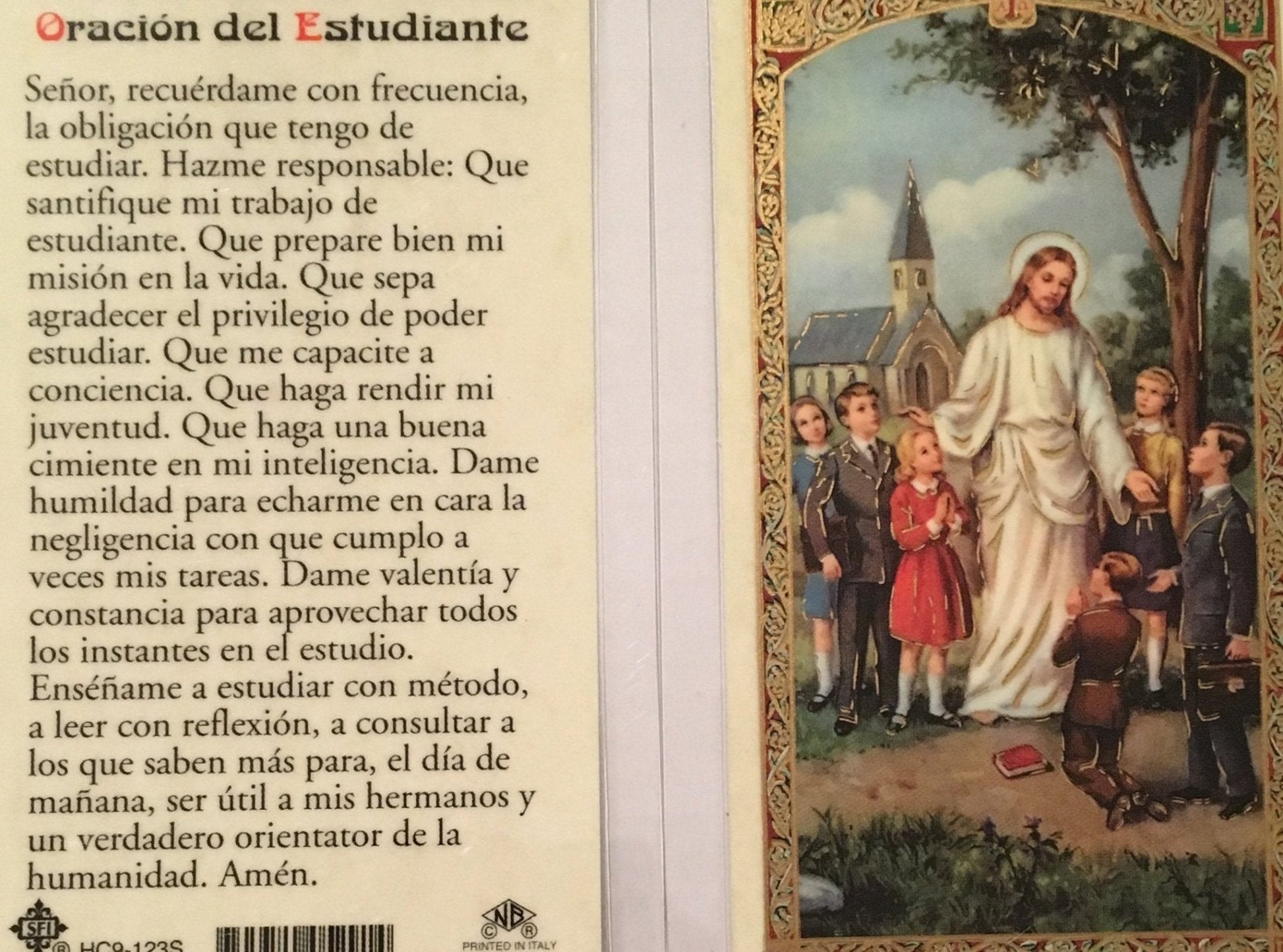 Prayer Card Oracion Del Estudiante SPANISH Laminated HC9-123S - Ysleta Mission Gift Shop- VOTED El Paso's Best Gift Shop