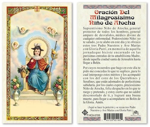 Prayer Card Oracion Del Milagrosismo Nino de Atacha SPANISH Laminated HC9-070S - Ysleta Mission Gift Shop- VOTED El Paso's Best Gift Shop