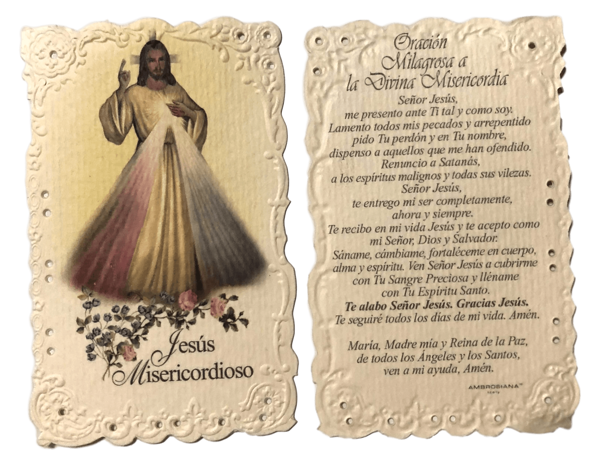 Prayer Card Oracion Milagrosa A La Divina Misericordia Jesus Misericordioso SPANISH Mini Pocket NC - Ysleta Mission Gift Shop- VOTED El Paso's Best Gift Shop
