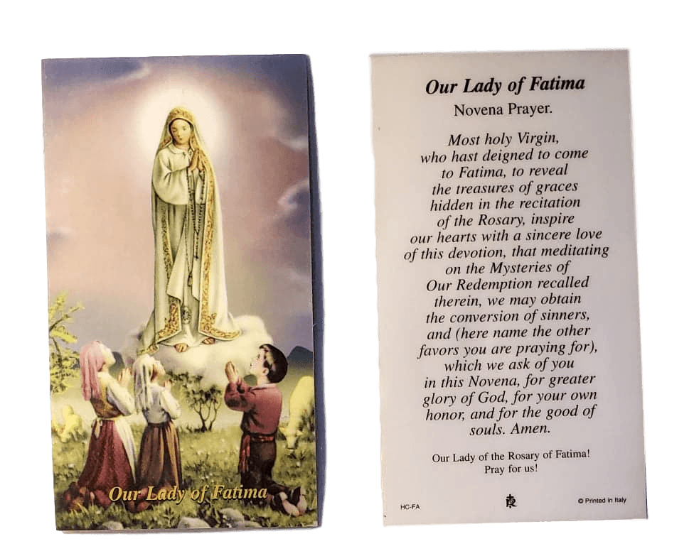Prayer Card Our Lady Of Fatima Novena Prayer Laminated HC-FA - Ysleta Mission Gift Shop- VOTED El Paso's Best Gift Shop