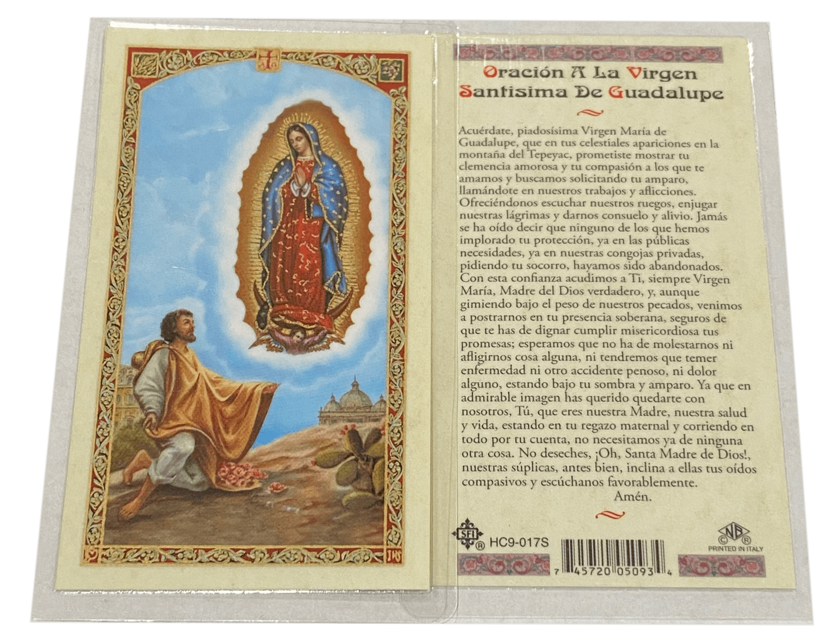 Prayer Card Prayer De Oracion A La Virgen Santisima De Guadalupe HC9-017S Laminated - Ysleta Mission Gift Shop- VOTED El Paso's Best Gift Shop