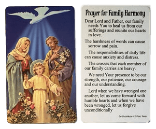 Prayer Card Prayer For Family Harmony Mini Pocket Laminated NC - Ysleta Mission Gift Shop- VOTED El Paso's Best Gift Shop