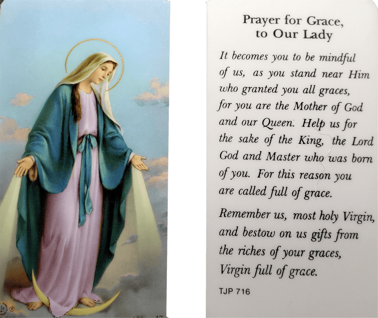 Prayer Card Prayer For Grace To Our Lady Laminated TJP716 - Ysleta Mission Gift Shop- VOTED El Paso's Best Gift Shop