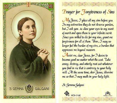 Prayer Card Prayer For The Forgiveness Of Sins Saint Gemma Laminated HC9-210E - Ysleta Mission Gift Shop- VOTED El Paso's Best Gift Shop