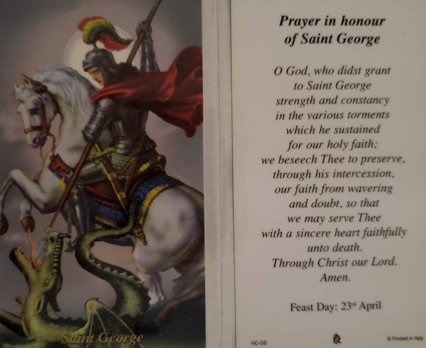 Prayer Card Prayer In Honour Of Saint George Laminated HC-GE - Ysleta Mission Gift Shop- VOTED El Paso's Best Gift Shop