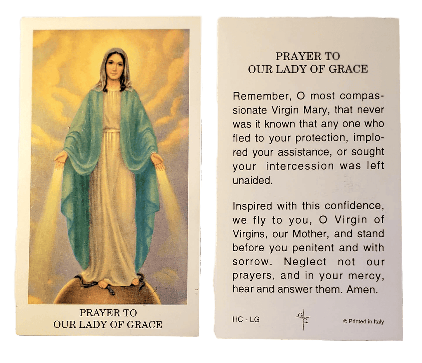Prayer Card Prayer To Our Lady Of Grace No Laminated HC- LG - Ysleta Mission Gift Shop- VOTED El Paso's Best Gift Shop