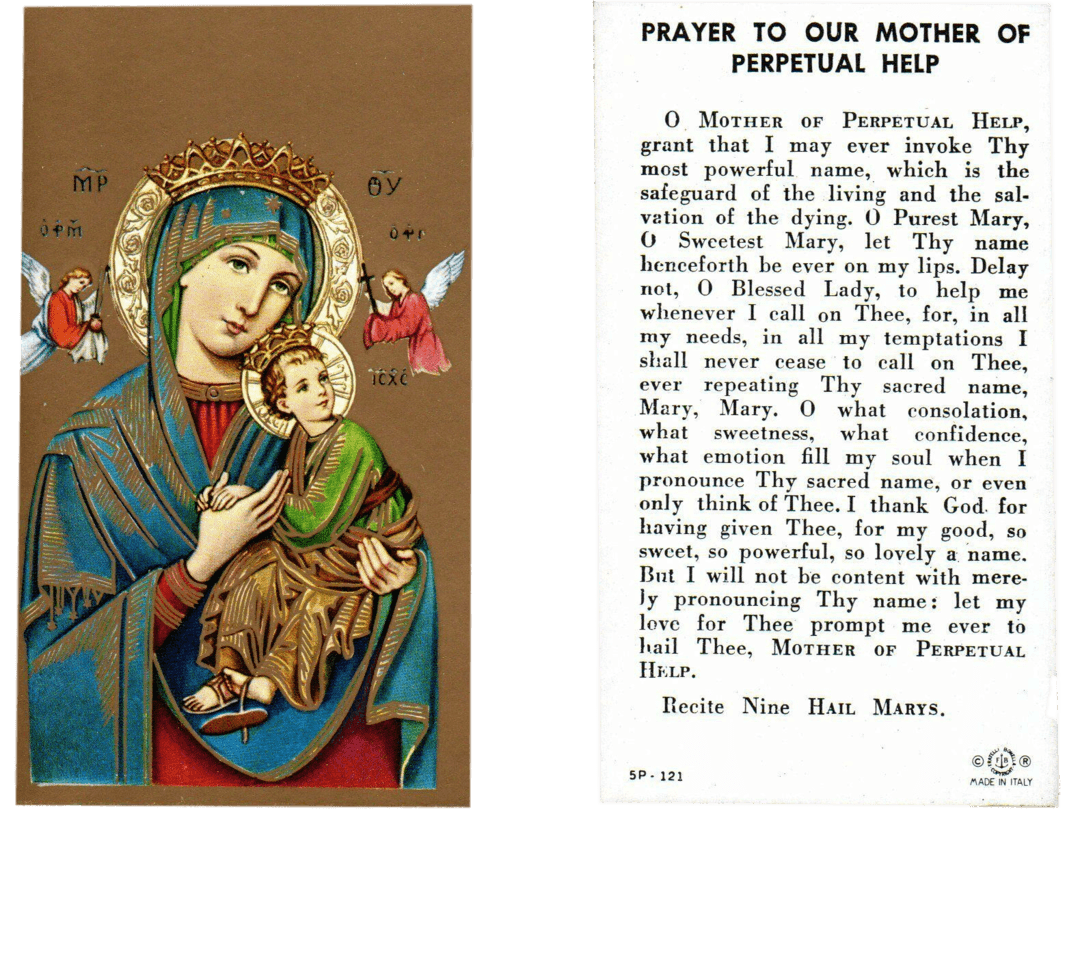 Prayer Card Prayer To Our Mother Of Perpetual Help Laminated HC-LP - Ysleta Mission Gift Shop- VOTED El Paso's Best Gift Shop