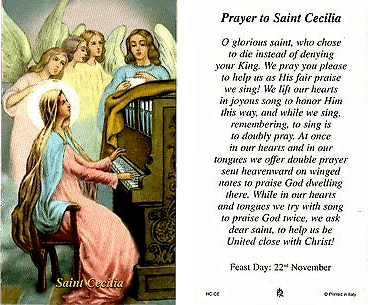 Prayer Card Prayer To Saint Cecilia Laminated HC-CE - Ysleta Mission Gift Shop- VOTED El Paso's Best Gift Shop