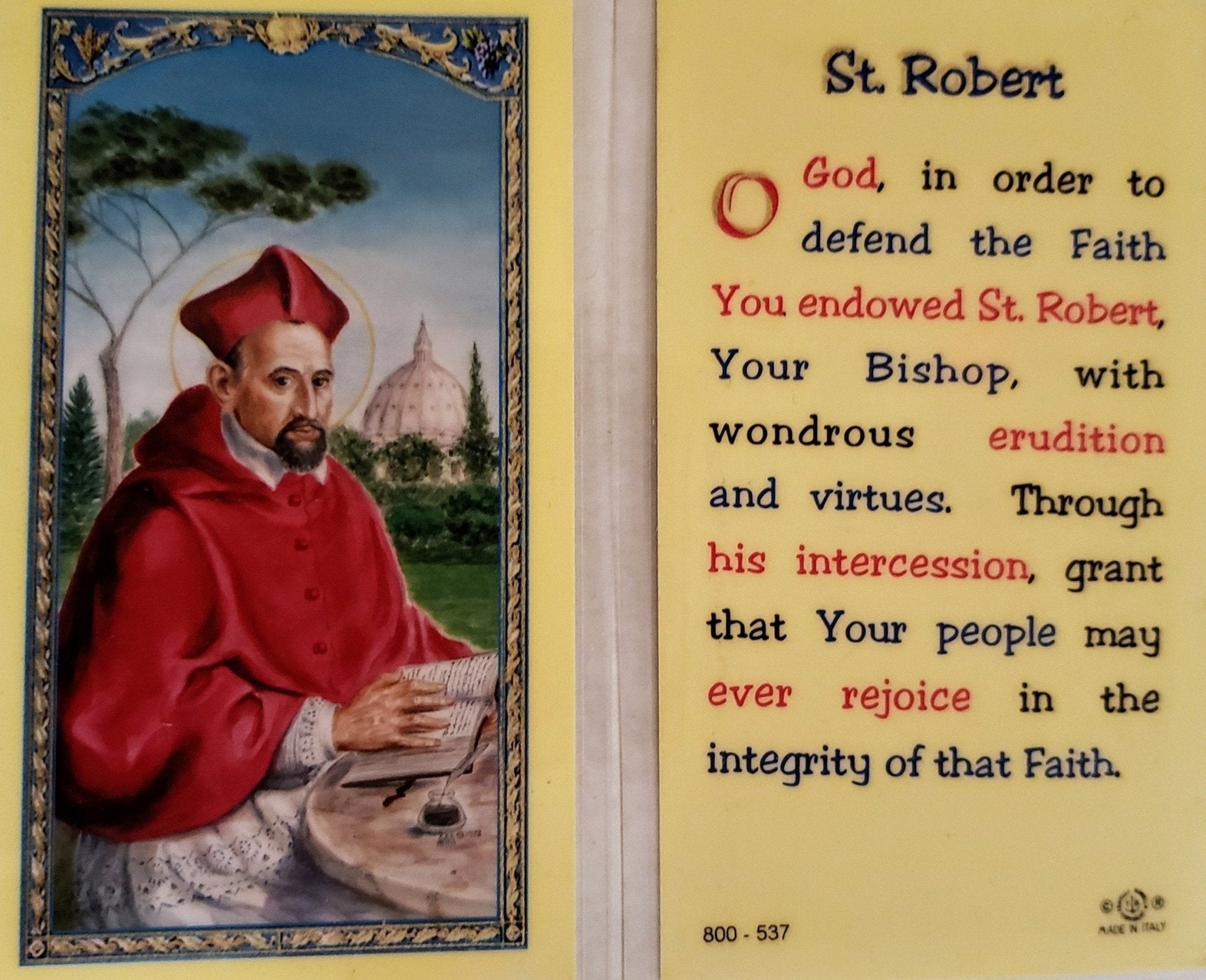 Prayer Card Prayer To Saint Robert Laminated - Ysleta Mission Gift Shop