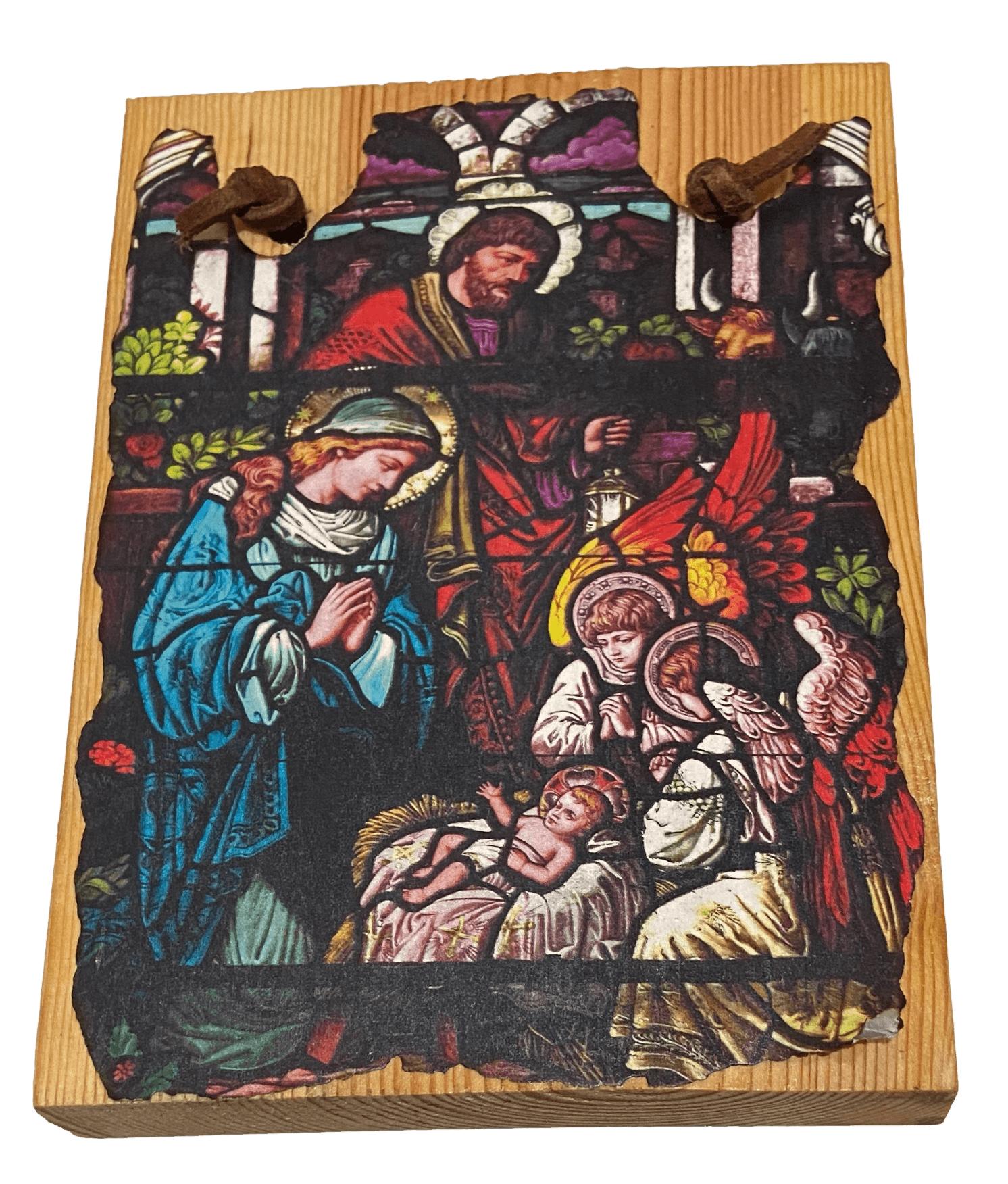 Retablo Wood Holy Family Angel From Morada In Northern Taos County New Mexico By Artist D. Kelsey 6" L x 4.5" W - Ysleta Mission Gift Shop- VOTED El Paso's Best Gift Shop