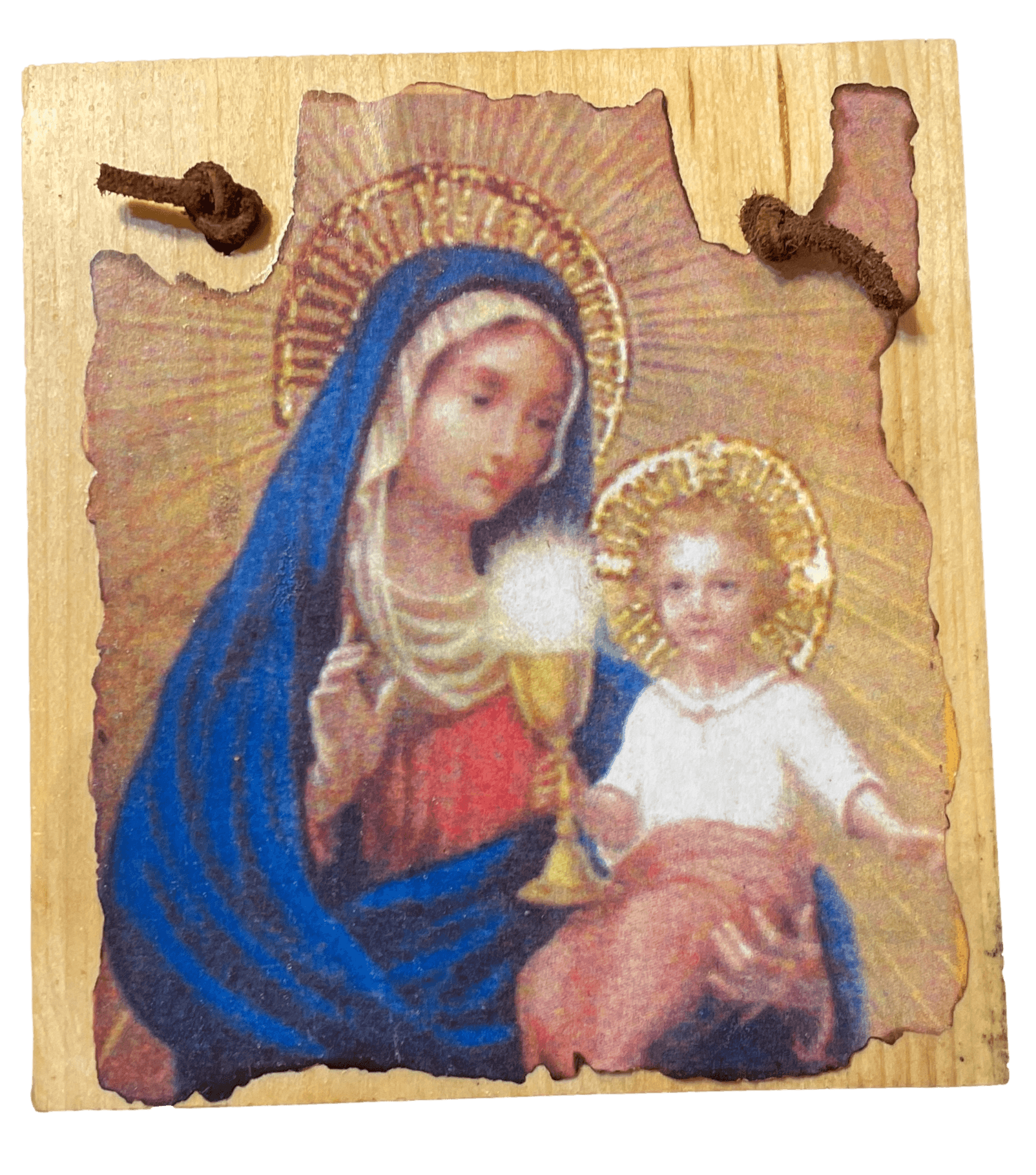 Retablo Wood Madonna & Child Chalice From Morada In Northern Taos County New Mexico By Artist D. Kelsey 1910 5.5" L x 5" W - Ysleta Mission Gift Shop- VOTED El Paso's Best Gift Shop