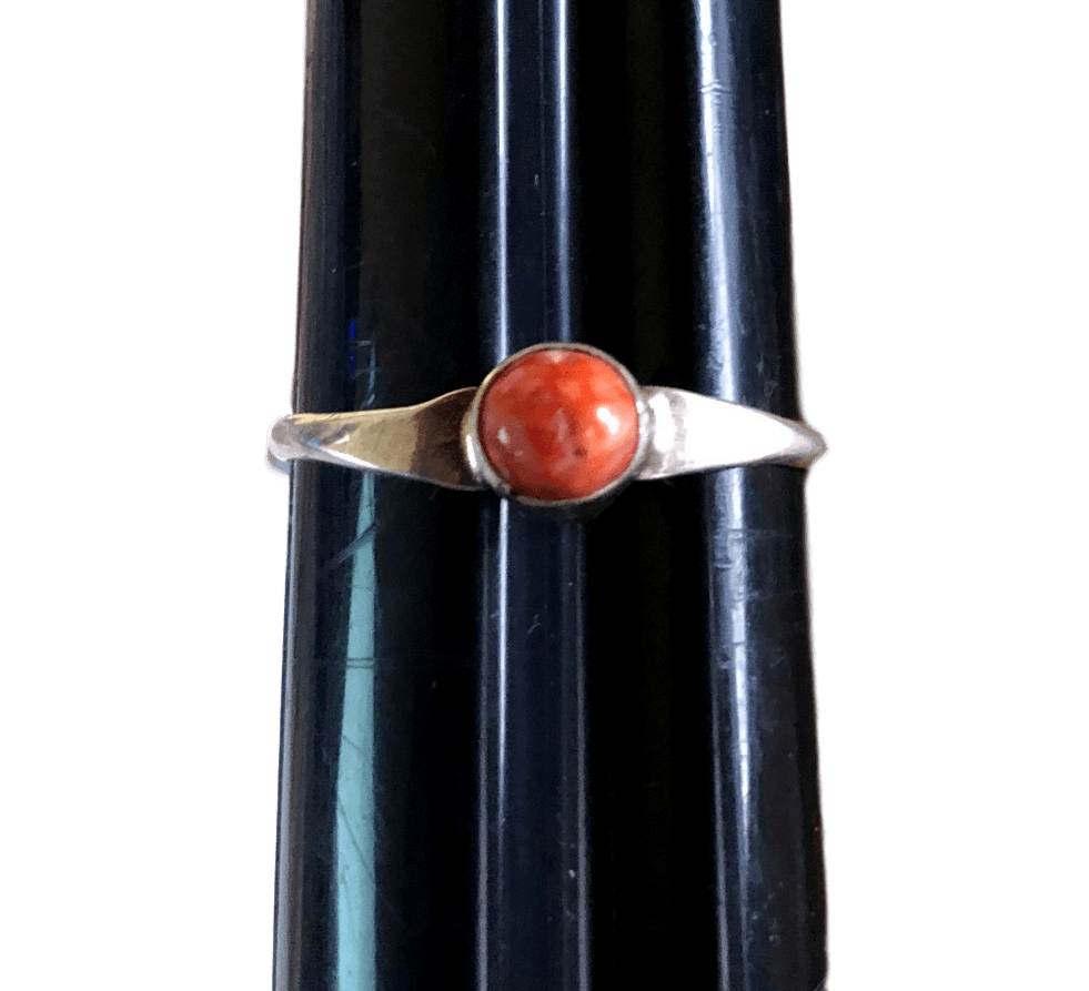 Ring Native American Sterling Silver Women Single Turquiose/Coral Handcrafted Skilled Pueblo Tribe Artist - Ysleta Mission Gift Shop- VOTED El Paso's Best Gift Shop