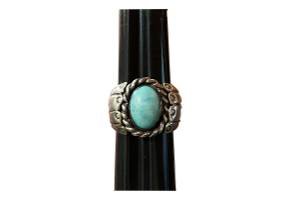 Ring .925 Turquoise Stone Oval Twist Design Size 11.5 - Ysleta Mission Gift Shop- VOTED El Paso's Best Gift Shop