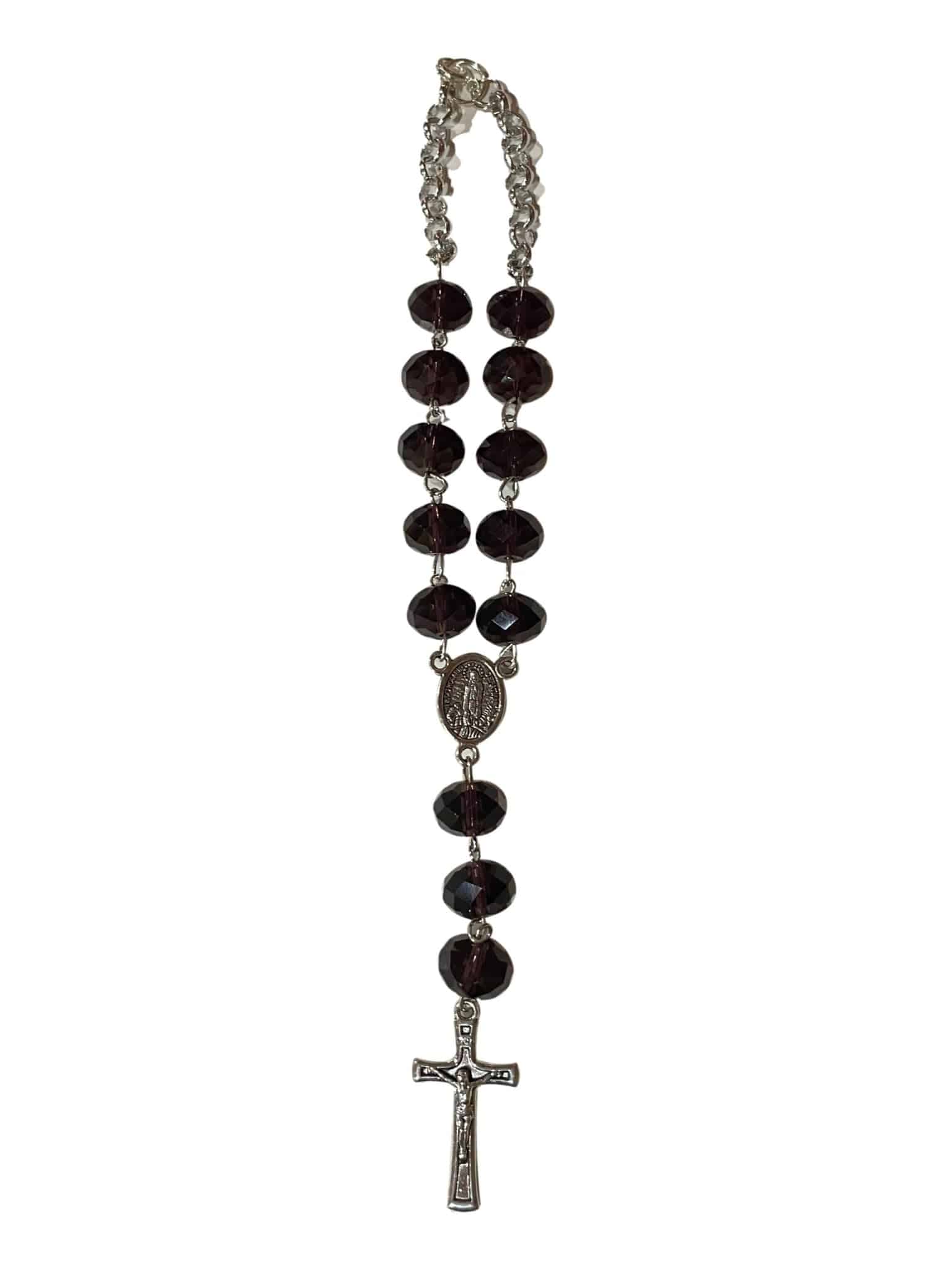 Rosary Auto Hanging Multi-Color Glass Beads Silver Medallion & Cross Medugorje Mirmirmir Crucifix 8.5" L - Ysleta Mission Gift Shop- VOTED El Paso's Best Gift Shop