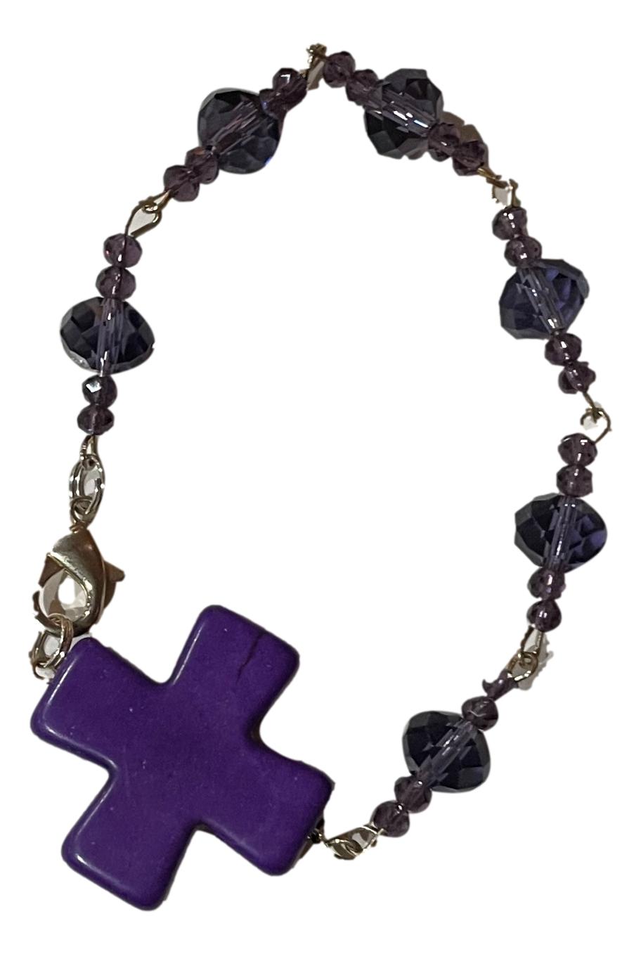 Rosary Bracelet Purple Glass Beads Silver Accent Purple Wall Decor Cross - Ysleta Mission Gift Shop- VOTED El Paso's Best Gift Shop