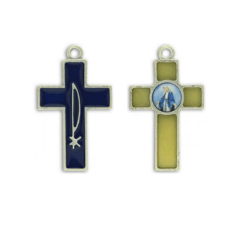Rosary Parts Blue Enamel Cross PAX Symbol / Our Lady of Grace NO JUMP RING - Ysleta Mission Gift Shop- VOTED El Paso's Best Gift Shop