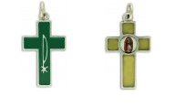 Rosary Parts Green Enamel Cross PAX Symbol / Our Lady of Guadalupe NO JUMP RINGS - Ysleta Mission Gift Shop- VOTED El Paso's Best Gift Shop