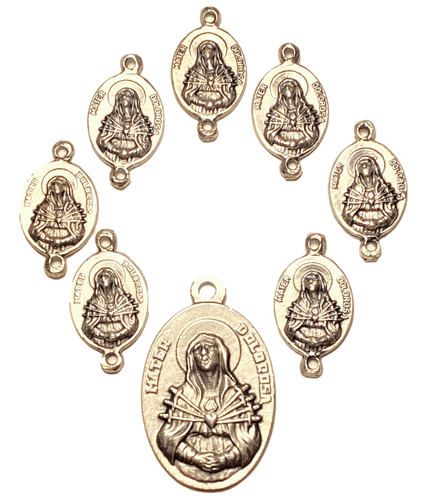 Rosary Parts Seven Sorrows Devotional Medals Set Package of 8 No Center Italian Silver Oxidized Metal Alloy - Ysleta Mission Gift Shop- VOTED El Paso's Best Gift Shop