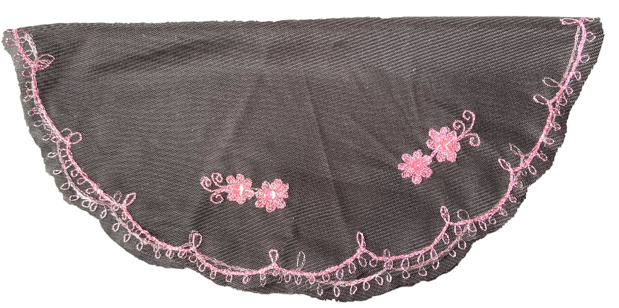 Sacrament Lace Veil Mass Head Coverings Mantilla Handcrafted Round Shape Black Detailing Pink - Ysleta Mission Gift Shop- VOTED El Paso's Best Gift Shop