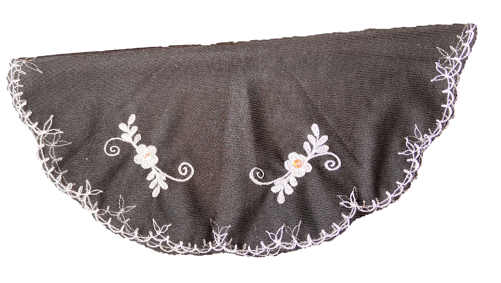 Sacrament Lace Veil Mass Head Coverings Mantilla Handcrafted Round Shape Black Detailing White - Ysleta Mission Gift Shop- VOTED El Paso's Best Gift Shop