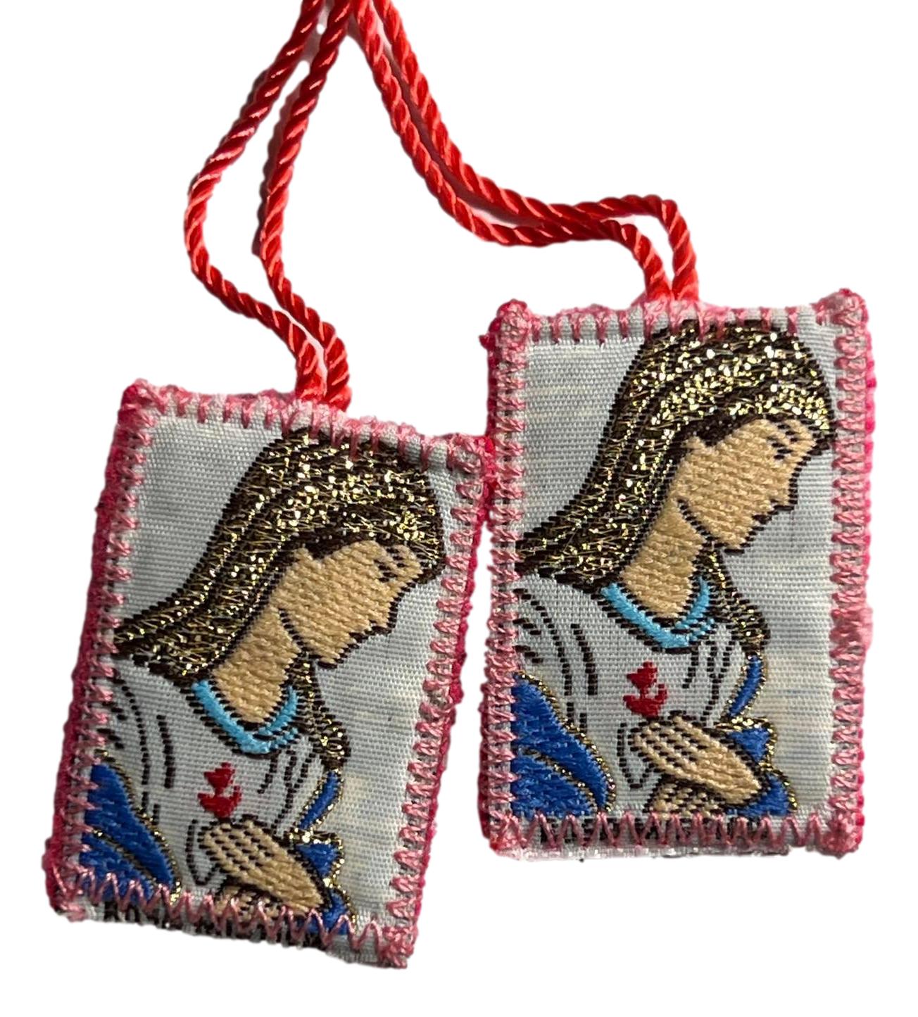 Scapular Immaculate Heart of Mary Pink Wool Backing Cord .75 x 1.25 Inches - Ysleta Mission Gift Shop- VOTED El Paso's Best Gift Shop