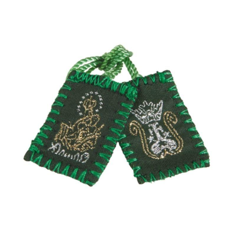 Scapular Mt Carmel & Marian M Green Wool Backing Cord 1.25 x .75 Inches - Ysleta Mission Gift Shop- VOTED El Paso's Best Gift Shop