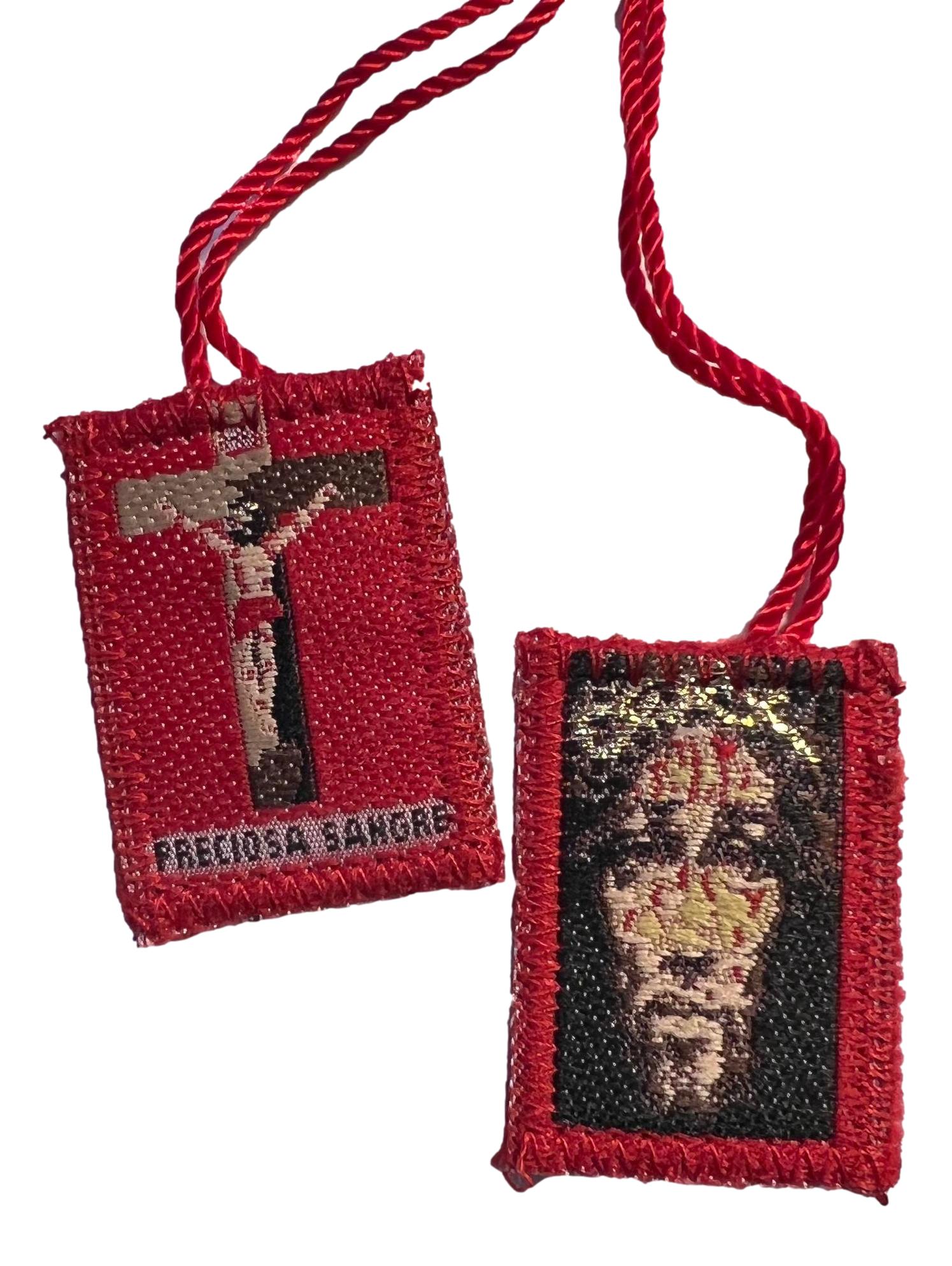 Scapular of Precious Blood Ecce Homo Preciosa Sangre Red Cord 0.75 x 1. 7/8 Inches - Ysleta Mission Gift Shop- VOTED El Paso's Best Gift Shop