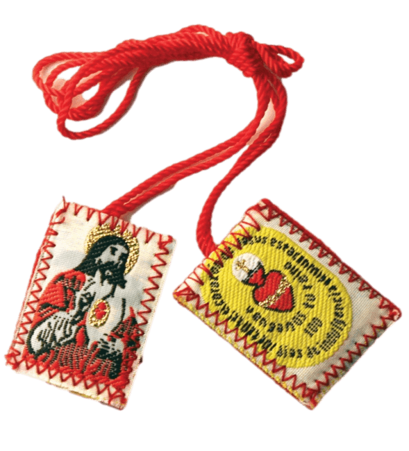 Scapular Sacred Heart of Jesus Detente Red Wool Backing Red Cord 1.5 x .75 Inches - Ysleta Mission Gift Shop- VOTED El Paso's Best Gift Shop