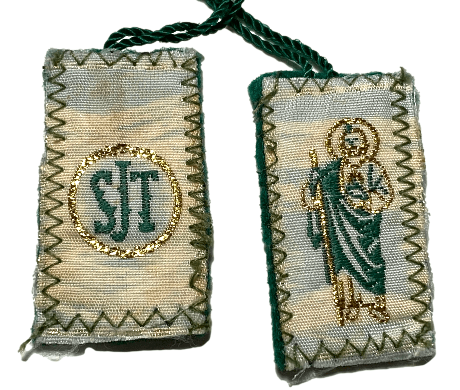 Scapular Saint Jude Green Nylon Cord 1 1/2 L x 3/4 W Inches - Ysleta Mission Gift Shop- VOTED El Paso's Best Gift Shop