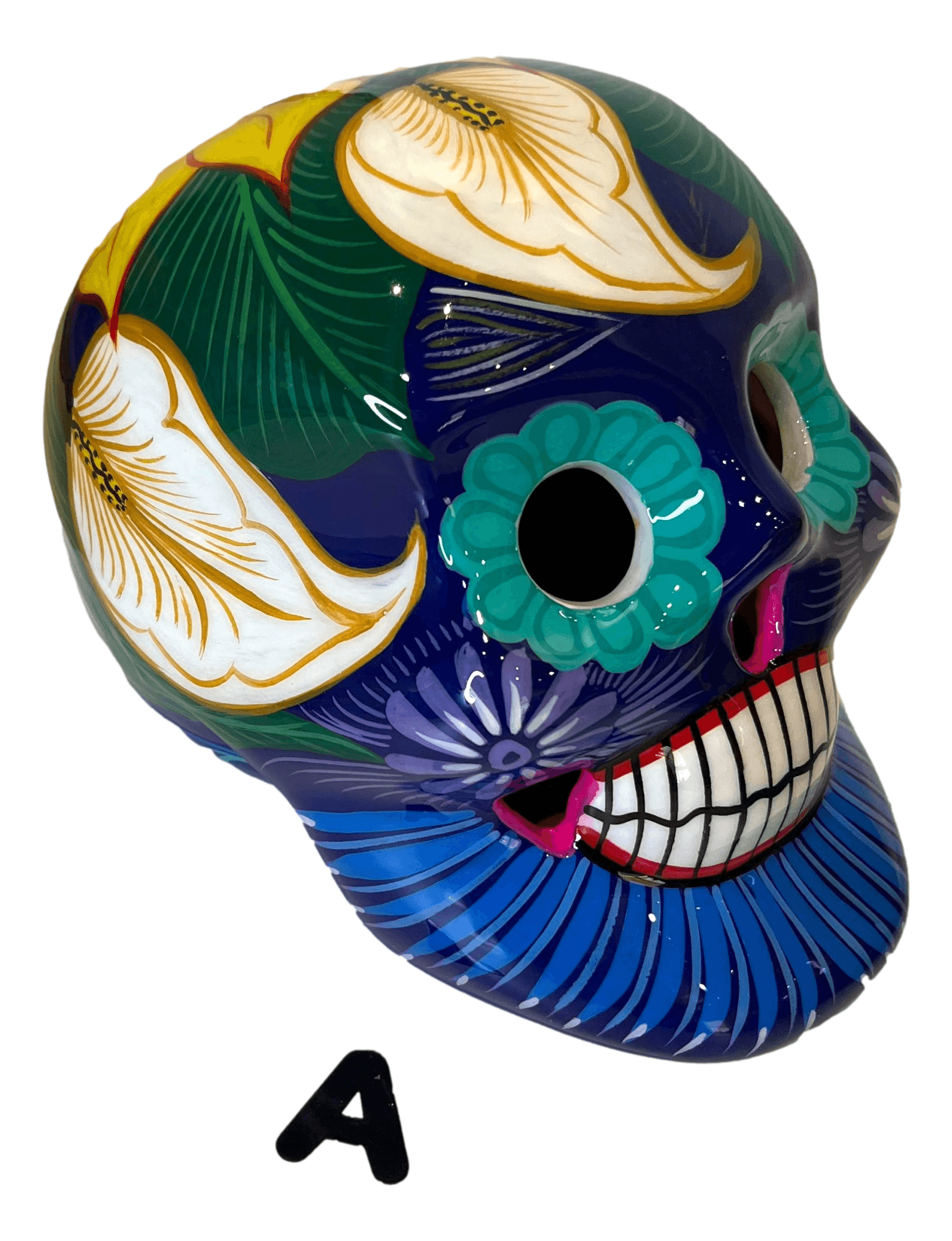 Skull Ceramic Glazed Large Handcrafted By Skilled Mexican Artisans L: 6.5 inches X W: 3.5 inches X H: 6 inches - Ysleta Mission Gift Shop- VOTED El Paso's Best Gift Shop