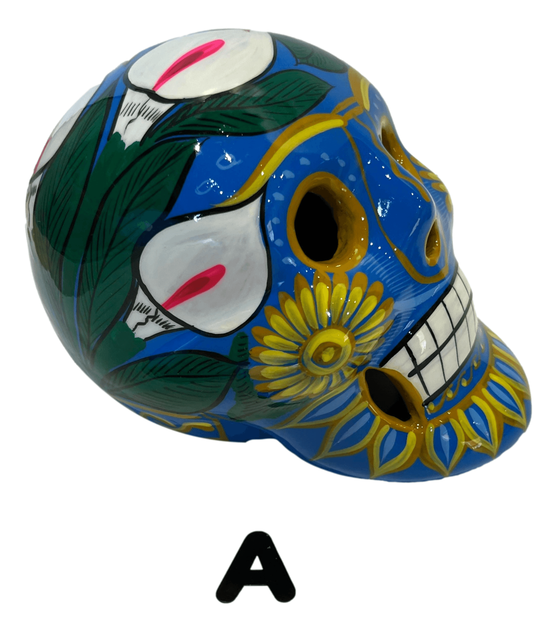 Skull Ceramic Glazed Medium Size Handcrafted By Skilled Mexican Artisans L: 6 inches X W: 3 inches X H: 4.5 inches - Ysleta Mission Gift Shop- VOTED El Paso's Best Gift Shop