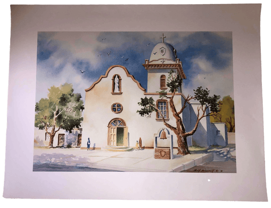 Souvenir Artist Print First Run Ysleta Mission in Watercolor El Paso Hall of Fame Artist Bill Bissal